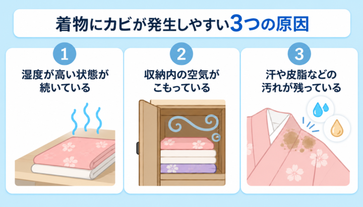 着物にカビが発生しやすい3つの原因